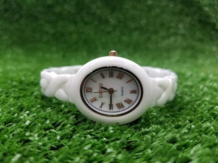 cateo white ceramic oval dial ladies watch Front horizontal view
