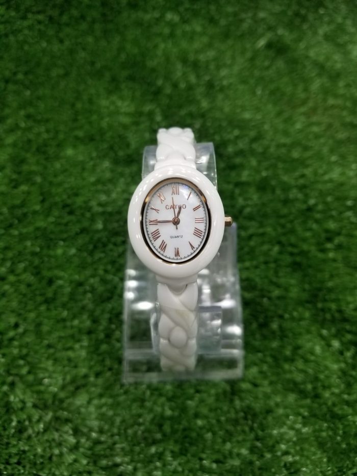 cateo white ceramic oval dial ladies watch front view