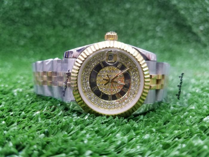 rolex glitter dial watch with roman hour markers